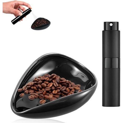 2 Messbecher für Kaffeebohnen, Keramik-Einzelportionskanne, Kaffeebar-Zubehör, mit Sprühflasche, Schwarz.