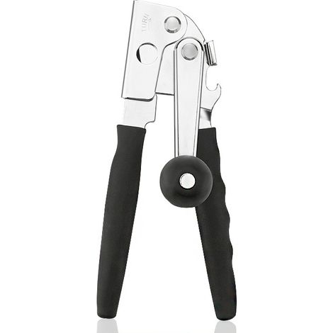 Apriscatole professionale in acciaio inox con impugnatura comfort, funzionamento manuale, bordo liscio, per anziani e uso in cucina (nero) (1/5)