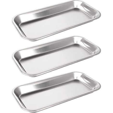 Plateau en acier inoxydable 3 pièces, plateau pour petits instruments, plateau chirurgical pour instruments de laboratoire, outils dentaires (1/4)