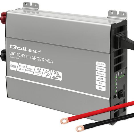 Qoltec Smart Professional Monolith Battery Charger for LiFePO4 AGM GEL SLA batteries  90A  12V  Fast charging (1/5)