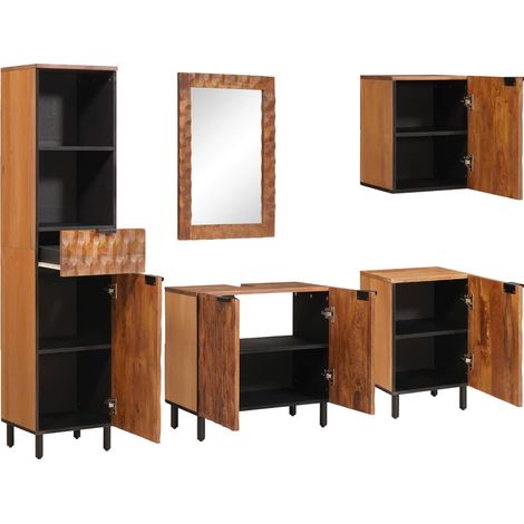 Badezimmer Sets 5 pcs Akazie Braun Winish Massivholz Mango