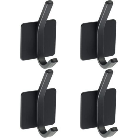 4 ganci adesivi da parete in acciaio inox SUS 304, colore nero. Appendiabiti da parete e portasciugamani per bagno o cucina. (1/5)