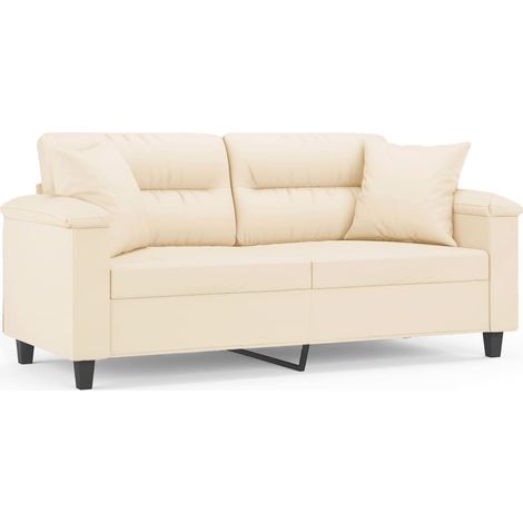 Canapé Sofa 2 places avec oreillers beige 140 cm tissu microfibre (1/5)