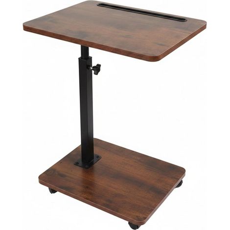 Table d'appoint réglable mobile avec support tablette 40 x 30 cm hauteur 48 à 84 cm style industriel en MDF marron (1/2)