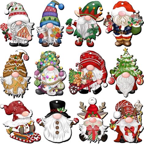 Gnome - Bois Naturel - Décoration Suspendue Pour Arbre De Noël - 24 Pièces (1/5)