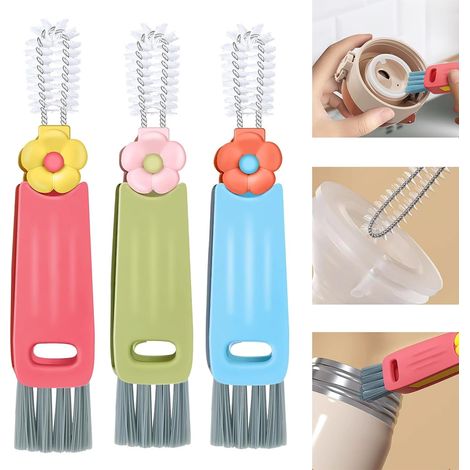 3 Pièces 3 en 1 Brosse Bouteille,Brosse de Nettoyage,Brosse de Nettoyage Portative pour Bouchons de Bouteilles,Petit Goupillon Nettoyage pour Les Crevasses de Bouteilles,Les Petites Tasses
