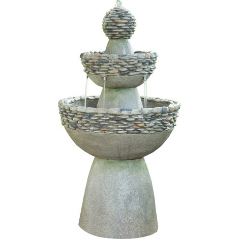 Teamson Home Garden Water Feature, Large Contemporary Water Fountain, 3 Tiered Stone Effect Indoor Waterfall Ornament with Pump, Outdoor Patio Decor (1/5)