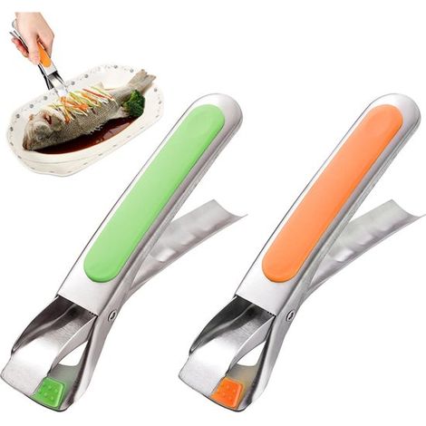 Pinzas de silicona para freidora de aire，Pinzas de acero inoxidable，Pinzas antideslizantes para servir，Aptas para platos y cuencos