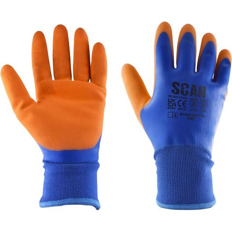 Scan W2101 Thermal Waterproof Latex Coated Gloves, Size Large (Size 9), Durable and Cold-Resistant for Industrial and Outdoor Use