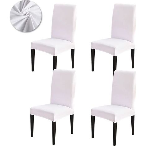 Lot de housses de chaises extensibles universelles pour chaises de salle à manger, idéales pour les mariages et les fêtes à domicile, blanches. (1/5)