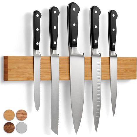 Porte Couteaux Aimanté Extra Puissant – 40 cm, Bambou – Barre Aimantée pour Couteaux, Aimant Couteau Mural Cuisine pour Ustensiles et Outils (1/5)