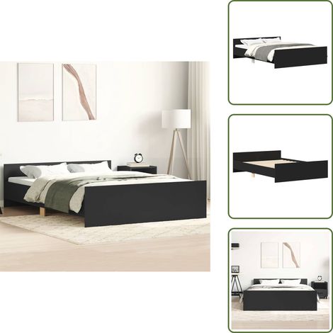 The Living Store Bettgestell mit Kopf- und Fußteil Schwarz 140x200 cm - Doppelbett - Bettgestell - Massivholzbette - Schwarzes Bett - Holzrahmen Bett (1/5)