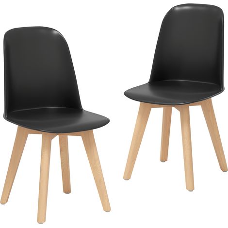 COSTWAY Set of 2 Modern Dining Chairs Black Plastic Seat Tilt Backrest 330 LBS Capacity Black (1/5)