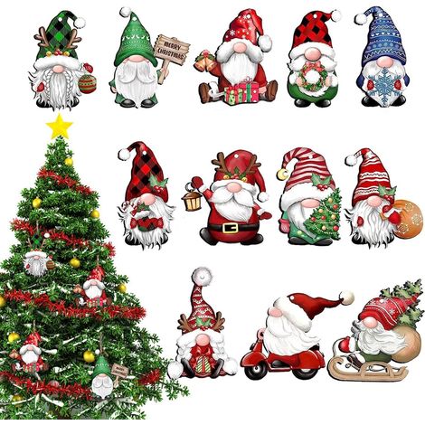 12 Pièces Decoration Sapin Noel en Bois, GNOME de Noel Decoration Noel Interieur Maison Bois, Père Noël Deco Noel Interieur Maison à Suspendre, Sapins de Noël Ornement Pendentif avec Corde (1/5)