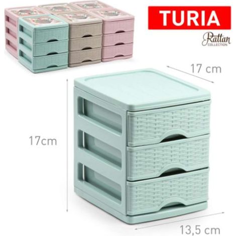 Cassettiera Organizer Turia Effetto Rattan 3 Cassetti 14 x 17 x 17 cm 3 Colori