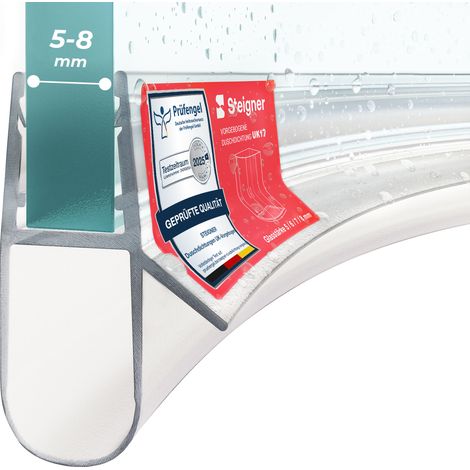 STEIGNER Joint de douche pour paroi en verre, 140cm, vitre 5/6/7/8mm, joint d'étanchéité PVC courbé pour les cabines de douche arrondies, UK17