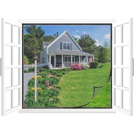 Fliegengitter Fenster 80x100cm Schwarz mit Klettband, ohne Bohren (1/5)