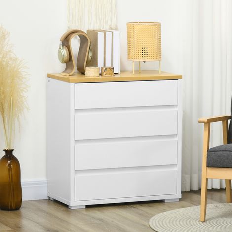 Cómoda Moderna con 4 Cajones Mueble Cajonera de Madera para Dormitorio Salón Habitación 70x37x75 cm Blanco y Natural (1/5)