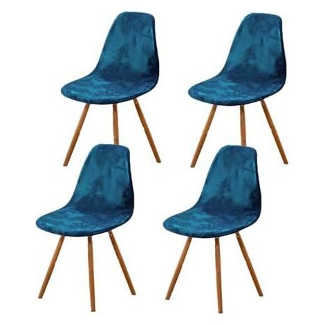 Housse de Chaise Scandinaves Lot de 4, Extensible Housse de Chaise de Salle à Manger, Velours Bleu Universelle Couverture de Chaise (1/4)