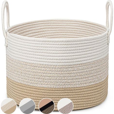 1 Corbeille à Linge 32L Coton Tissé, Panier Rangement 2 Poignées, Pour Vêtements Jouets Maison (1/5)
