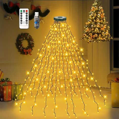 Guirlande lumineuse pour sapin de Noël 280LED 2M×8 Guirlande Fil Cuivre 8 Modes Étanchéité IP44 Guirlande pour Lumière D'arbre de Noël, pour 1.5-2.4M Guirlande lumineuse (1/5)