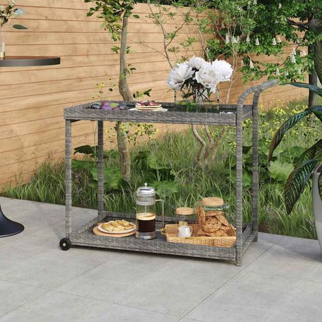 vidaXL Carrito de bar ratán sintético gris 100x45x83 cm (1/5)