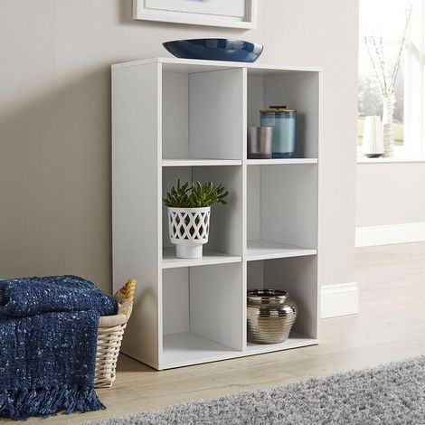 Storage Cube 6 Shelf Bookcase Wooden Display Unit Organiser White Furniture (1/4)