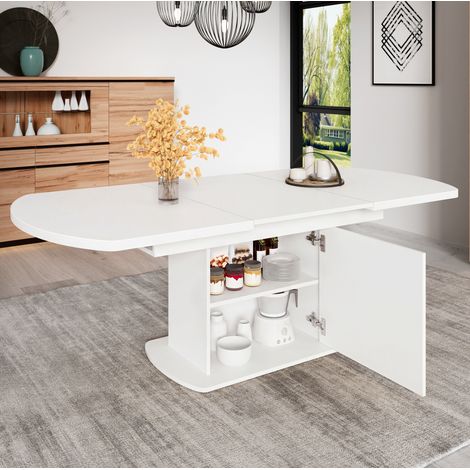 Table extensible ovale avec rangement, L140/200 x l80 x H75 cm, blanche DESVIAE (1/5)