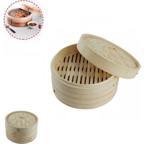 CUISEUR À VAPEUR EN BAMBOU CUISEUR À VAPEUR EN BAMBOU CUISINE ASIATIQUE SAINE ÉTAGÈRES 20,5 CM (1/2)