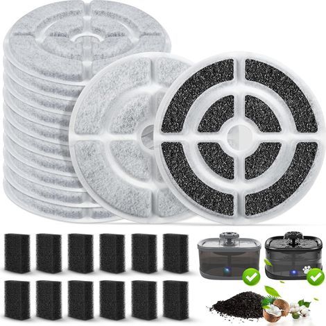 12 x 7" Aktivkohlefilter für 2,5-Gallonen-/9,5-Liter-Hundetrinkbrunnen, große 18-cm-Filter und Schwämme für große 9-Liter-Hundetrinkbrunnen, 12 Filter + 1 (1/5)