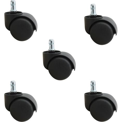Lot de 5 roulettes pivotantes 50mm – Charge 150kg – Tige d’insertion 11x20mm – Pour chaises de bureau et tabourets – Noir – Vivezen (1/4)