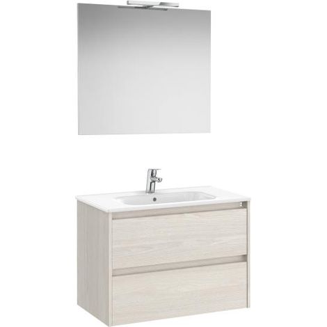 MUEBLE LAVABO 800MM TENET 2 CAJONES + ESPEJO Y APLIQUE LED NORDIC ASH