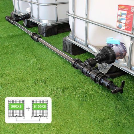 Multicuves – Kit de raccordement pour 2 cuves à eau 1000 L – Raccords S60X6 et S100X8 – Système en diamètre Ø 32 mm – Robinet raccord rapide Ø 15 mm