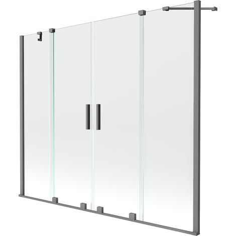 Mexen Velar Duo paravento da vasca da bagno a 2 ante scorrevoli 180 x 150 cm, trasparente, metallo canna di fucile (1/2)