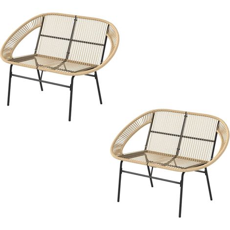 2er-Set 2-Sitzer Gartenbank Polyrattan, wetterfest Sitzbank im Rattanflecht-Design, UV-Beständig Gartenmöbel mit Rückenlehnen, Parkbank 260kg belastbar, für Balkon Terrasse, Garten 126x72x83cm, Khaki