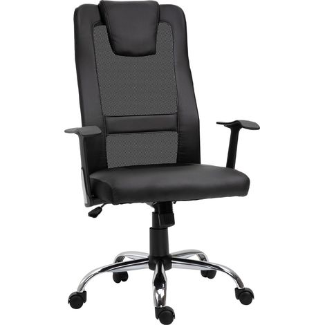Bürostuhl Ergonomischer Drehstuhl, Höhenverstellbar, Pu-Leder, Schwarz, 66X73X108-118 Cm