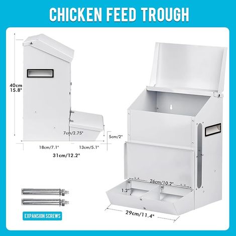Automatic Rat Proof Chicken Feeder Chicken Feeder with Lid Hanging Dispenser without Waste Galvanized Outside for Quail Bantams (1/4)