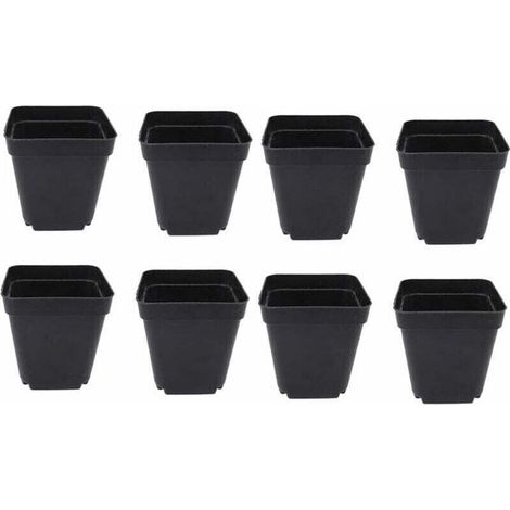 Lot de 50 seaux de semis noirs – Jardinières carrées en plastique – Petites jardinières d'intérieur et d'extérieur (noir/6,5 x 5 x 6,5 cm)