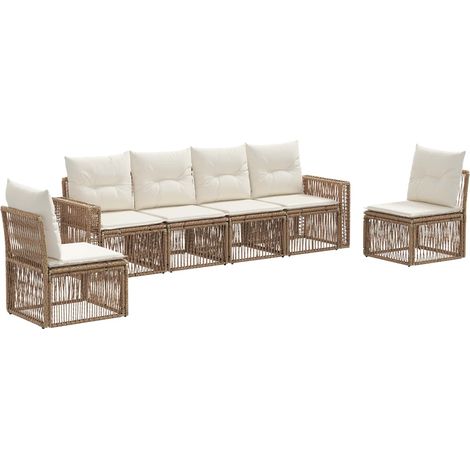 Gartensofa-set 6 pcs Beige und Cremeweiß Poly-Rattan vidaXL