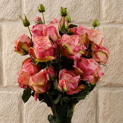 60cm 6 x Pink Rose Artificial Flower Sprays 24 Flowers 18 Buds (1/5)