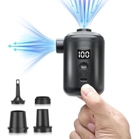 QORVA-Pompe à air électrique, 3600 mAh, rechargeable par USB, mini gonfleur électrique, 280 l/min, avec 4 buses, affichage numérique de la batterie, portable pour matelas pneumatiques, camping (1/5)