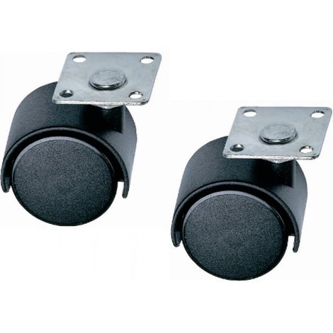 Ruote Doppie in Nylon con Piastra Girevole 50 mm Piastra 40x40 mm Blister 4Pz