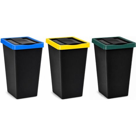 Cubo Basura de Reciclaje Pack 3 Cubos de 18L y 25L con Tapa básculante de Plástico Papelera para Reciclar