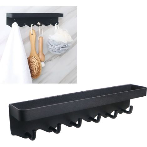 Crochet de rangement noir en forme de C pour clés, enveloppes, salon, cuisine, derrière les portes, porte-manteau, porte-clés, magnétique, auto-adhésif avec crochet pour plateau, porte-clés mural. (1/5)