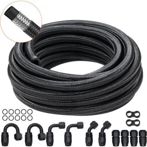 6-AN-Kraftstoffleitungssatz, 609,6 cm Kraftstoffschlauchsatz, 0,34"-Nylon-Edelstahl-Geflecht-Kraftstoffleitungs-Öl-/Gas-/Diesel-Schlauchendstück-Anschlusssatz 12-teiliger Drehgelenk-Adaptersatz (1/5)