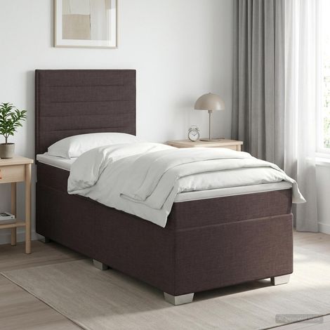 vidaXL Lit boxspring avec matelas Marron foncé 90 x 200 cm Tissu (1/5)