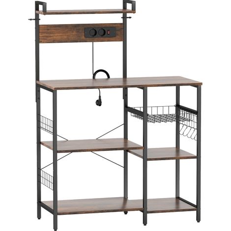 Estanteria de cocina con 2 enchufes, 5 baldas, cesta y 5 ganchos 90x42x130 cm (1/5)