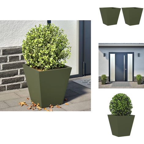 Jardinières 2 pcs vert olive 30x30x30 cm acier - Jardinière - Jardinières - Jardinière D'extérieur - Jardinière De Patio (1/5)
