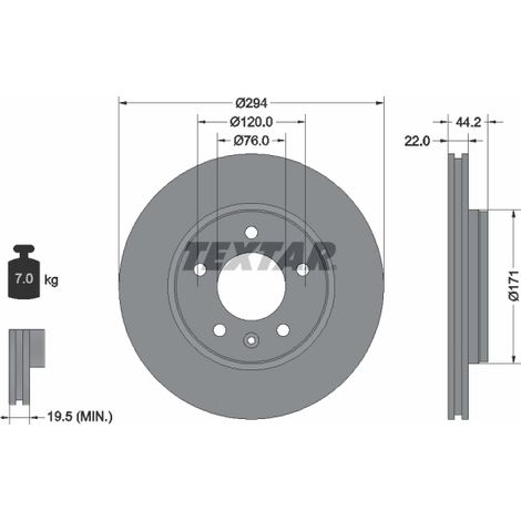 Lot de 2 Disques de frein Textar 92121403 VW 7E0615601D 7H0615601B