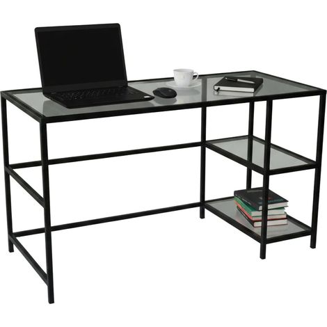 Dmora - Escritorio Doris, Escritorio multiusos, Mesa de oficina para PC, El plan de trabajo, 130x60h75 cm, Negro, con embalaje reforzado